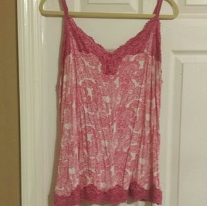 Lace trimmed white with dark pink cami