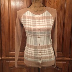 Merona Tan Plaid Front Cardigan