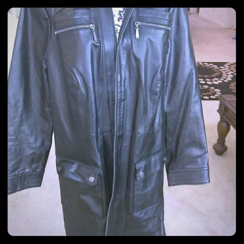 Jessica London Long Leather Black Coat