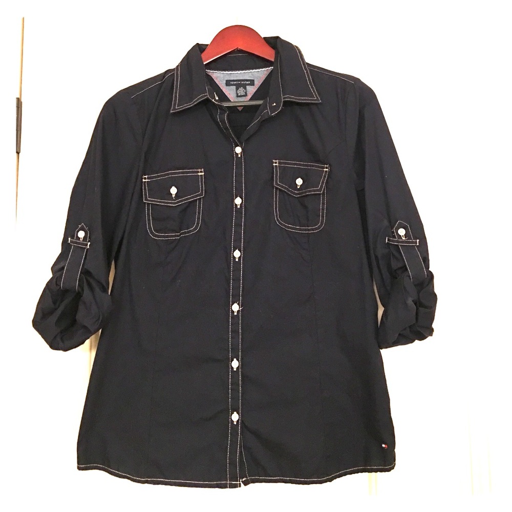 2/$20 TOMMY HILFIGER Navy Blue Button Down size L
