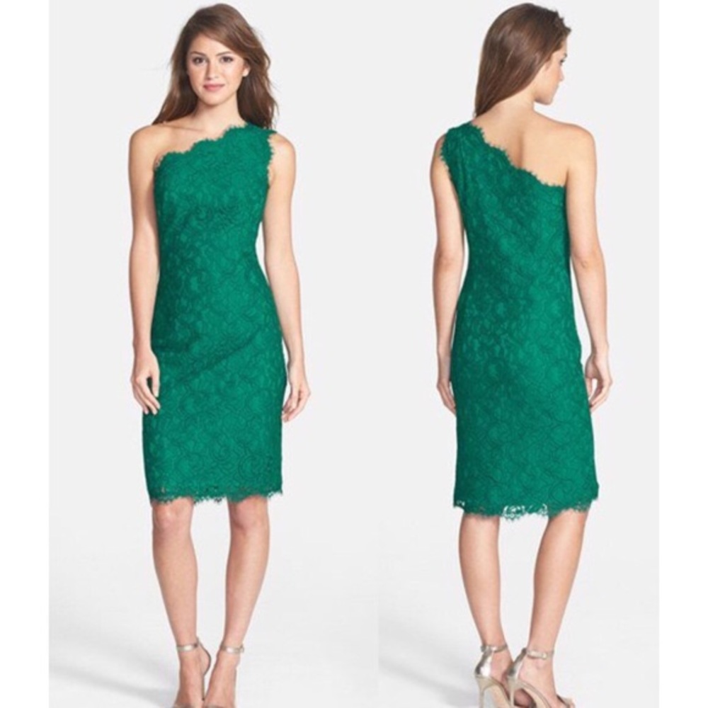 Tadashi Shoji one-shoulder emerald green 12 dress