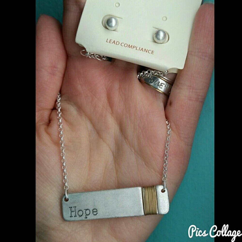 Silver "Hope" Necklace & Matching Ball Earrings