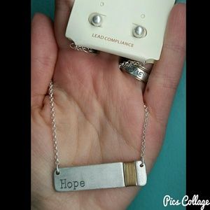 Silver "Hope" Necklace & Matching Ball Earrings