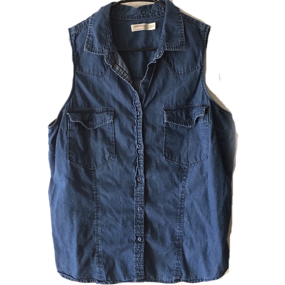 Jean sleeveless button up