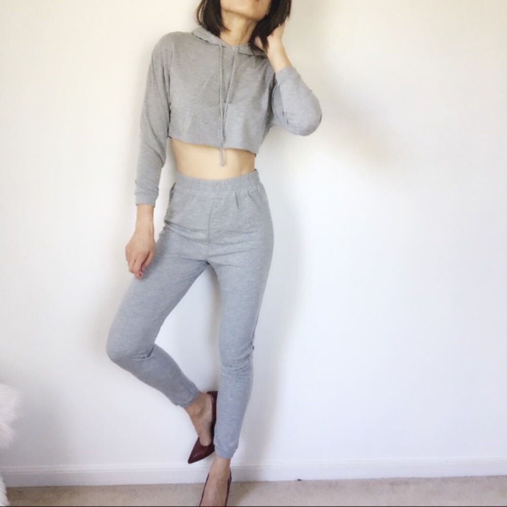 Celebrity style two-piece hoodie crop top pants - Picture 2 of 5