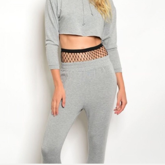 Celebrity style two-piece hoodie crop top pants - Picture 3 of 5