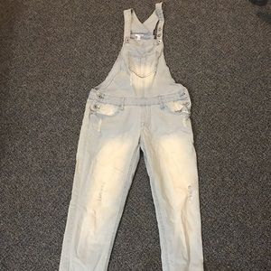 Light distressed overalls