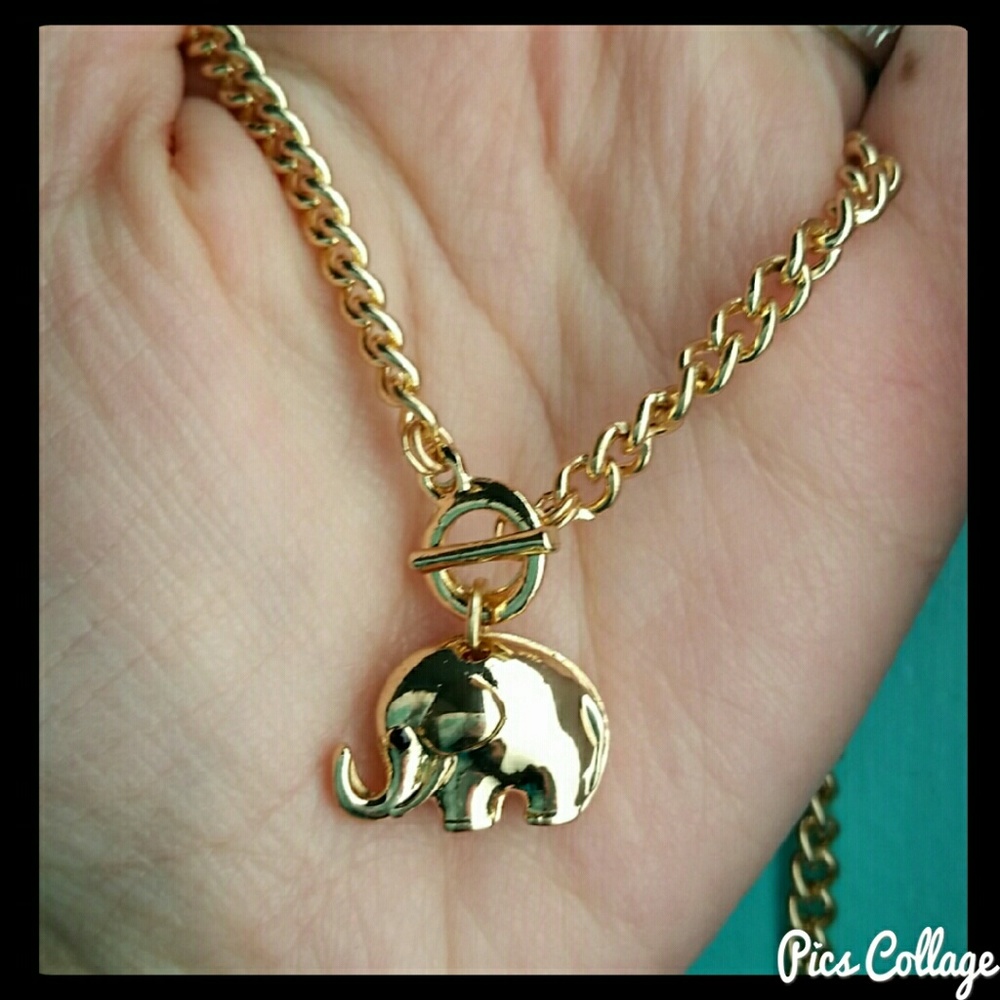 Gold Elephant Toggle Necklace