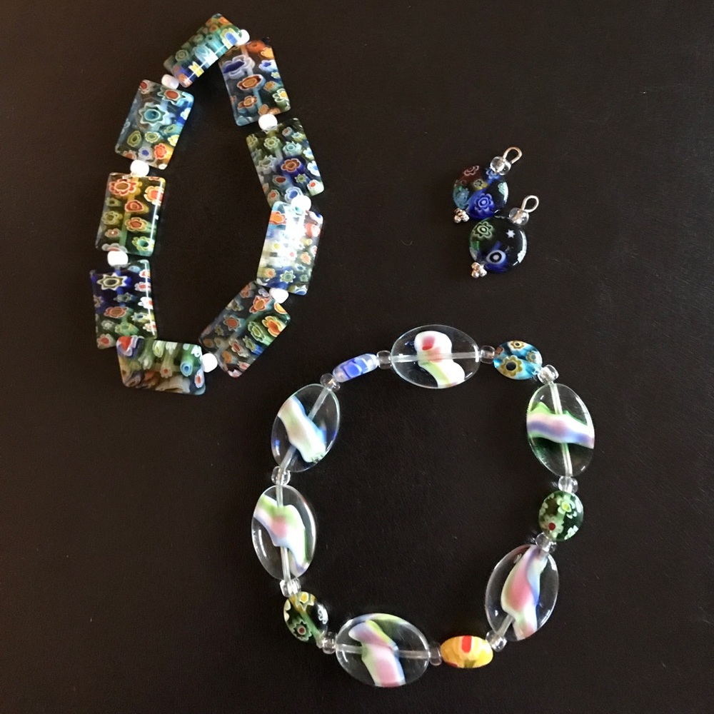 2 Multicolor bracelets,  1 pair of earring charms