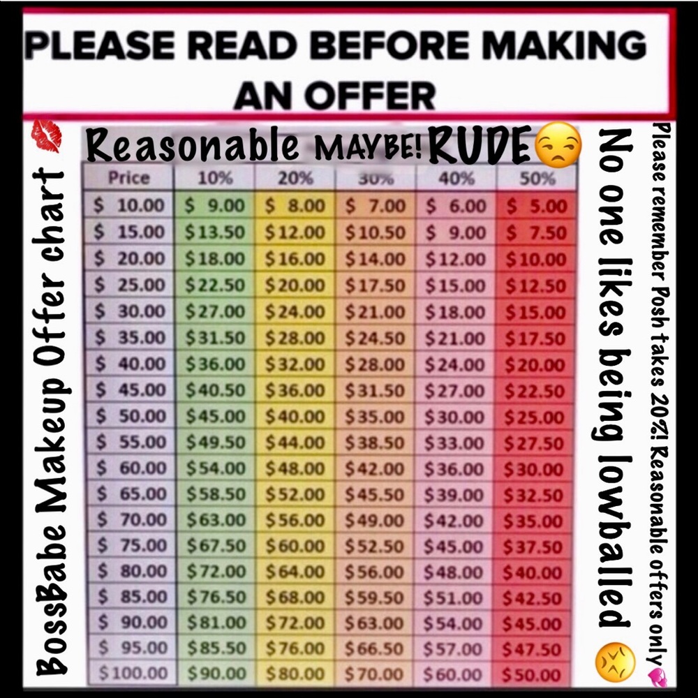 MY OFFER CHART...PLEASE READ BEFORE YOU OFFER 💋