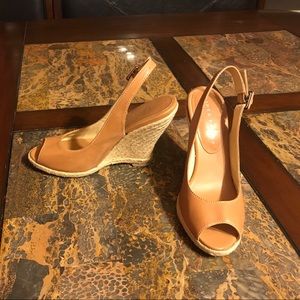 Ivanka Trump Tan Leather Sling Back Wedge -7 1/2