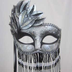 New Elaborate Beaded Stick Venetian Mask