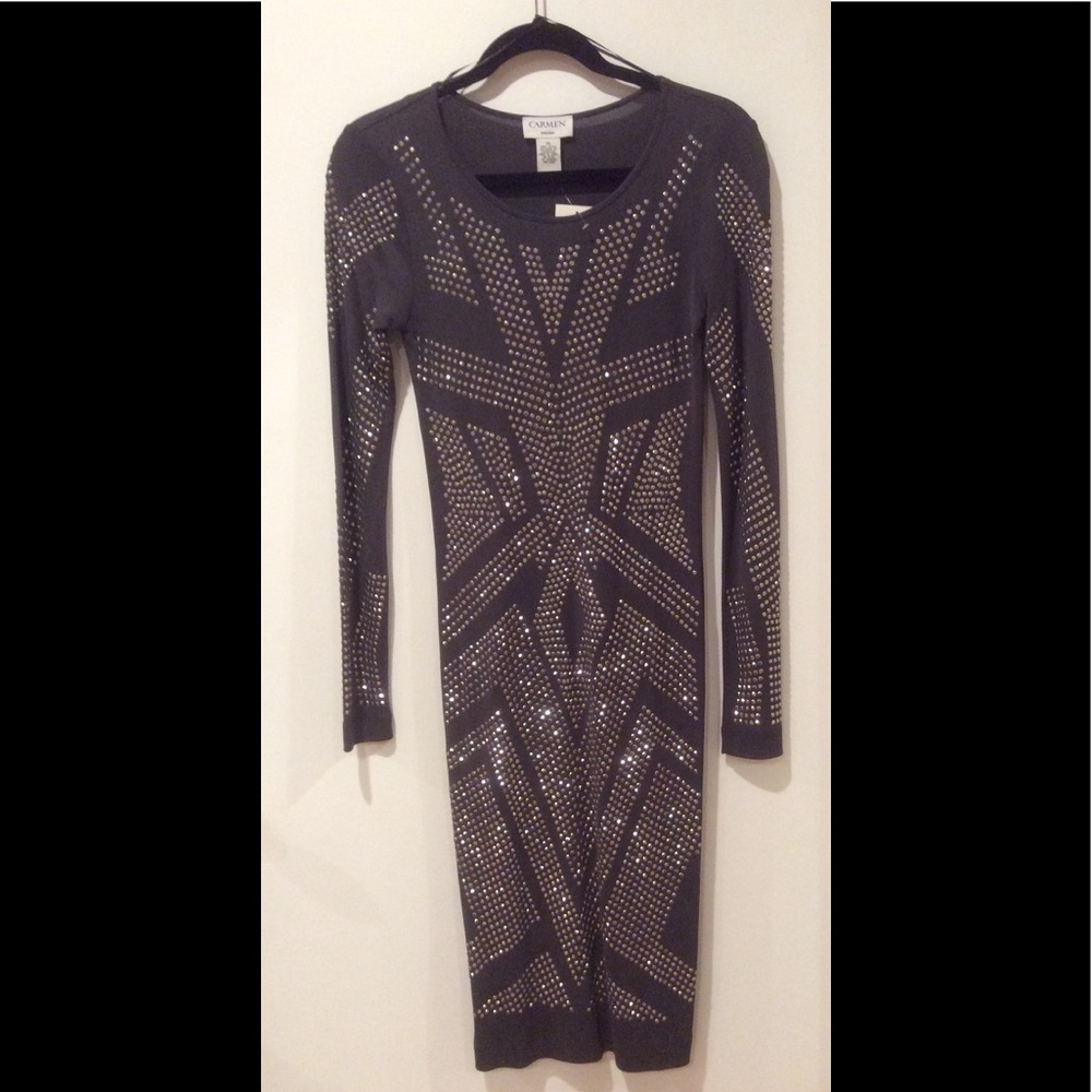 Carmel Marc Volvo grey sparkly party dress.