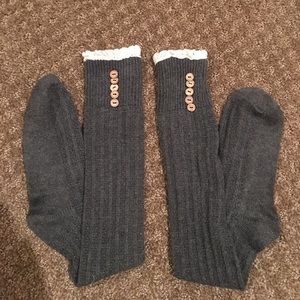 Gray Crochet and Button Knee High Socks
