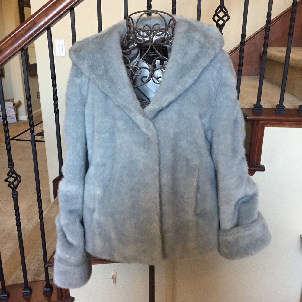 Plush Baby / Silvery Blue PLUSH Faux Fur Coat NEW