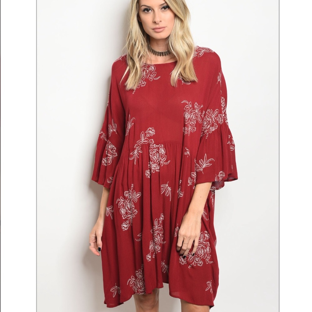 ***SALE! Burgundy & white embroidered