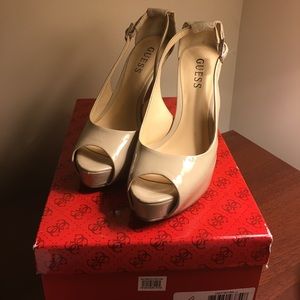 Nude patent leather heels