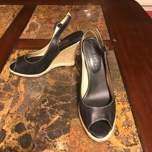 Ivanka Trump Black Leather Sling Back Wedge-7.5