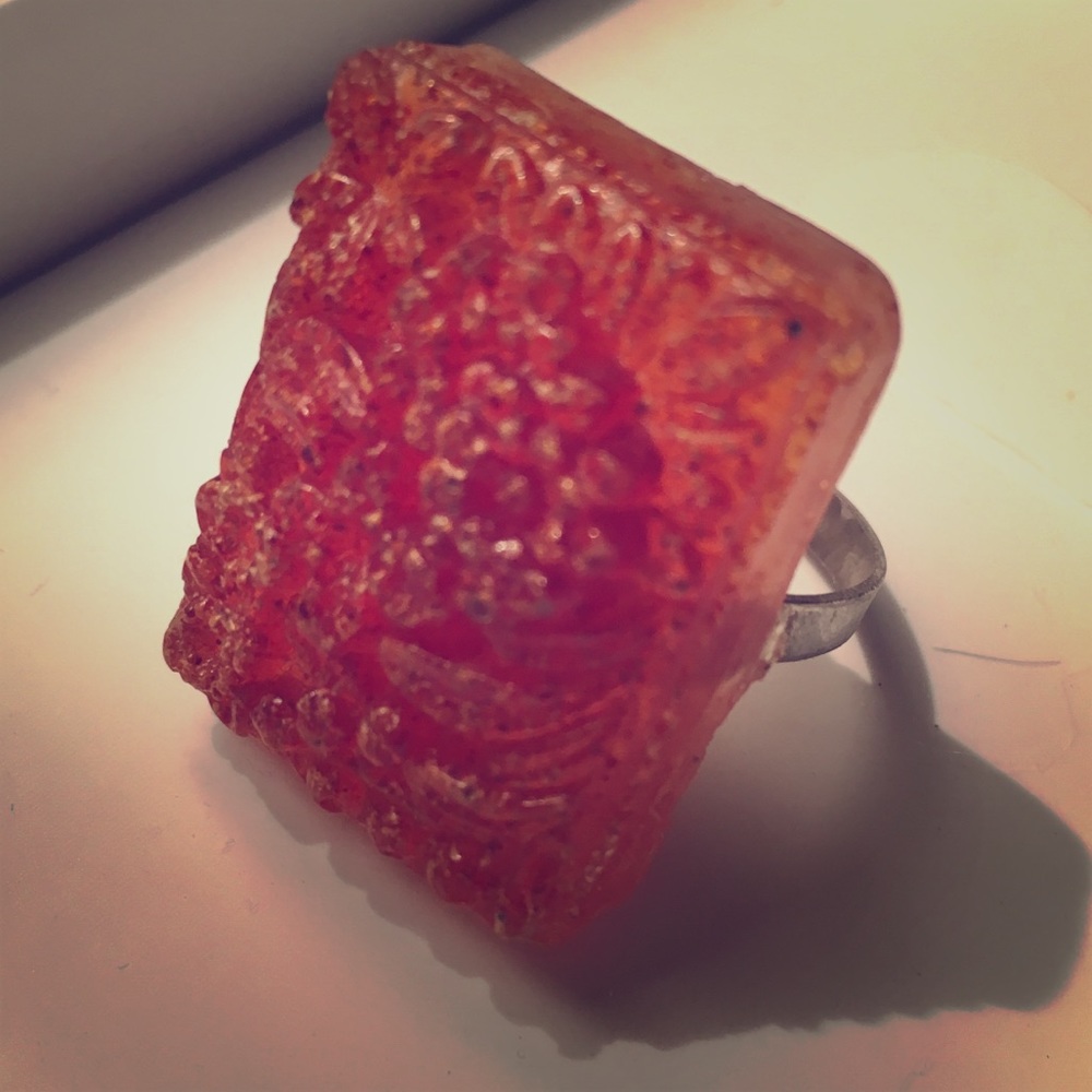 Rust Stamped Poly Resin Adjustable Ring