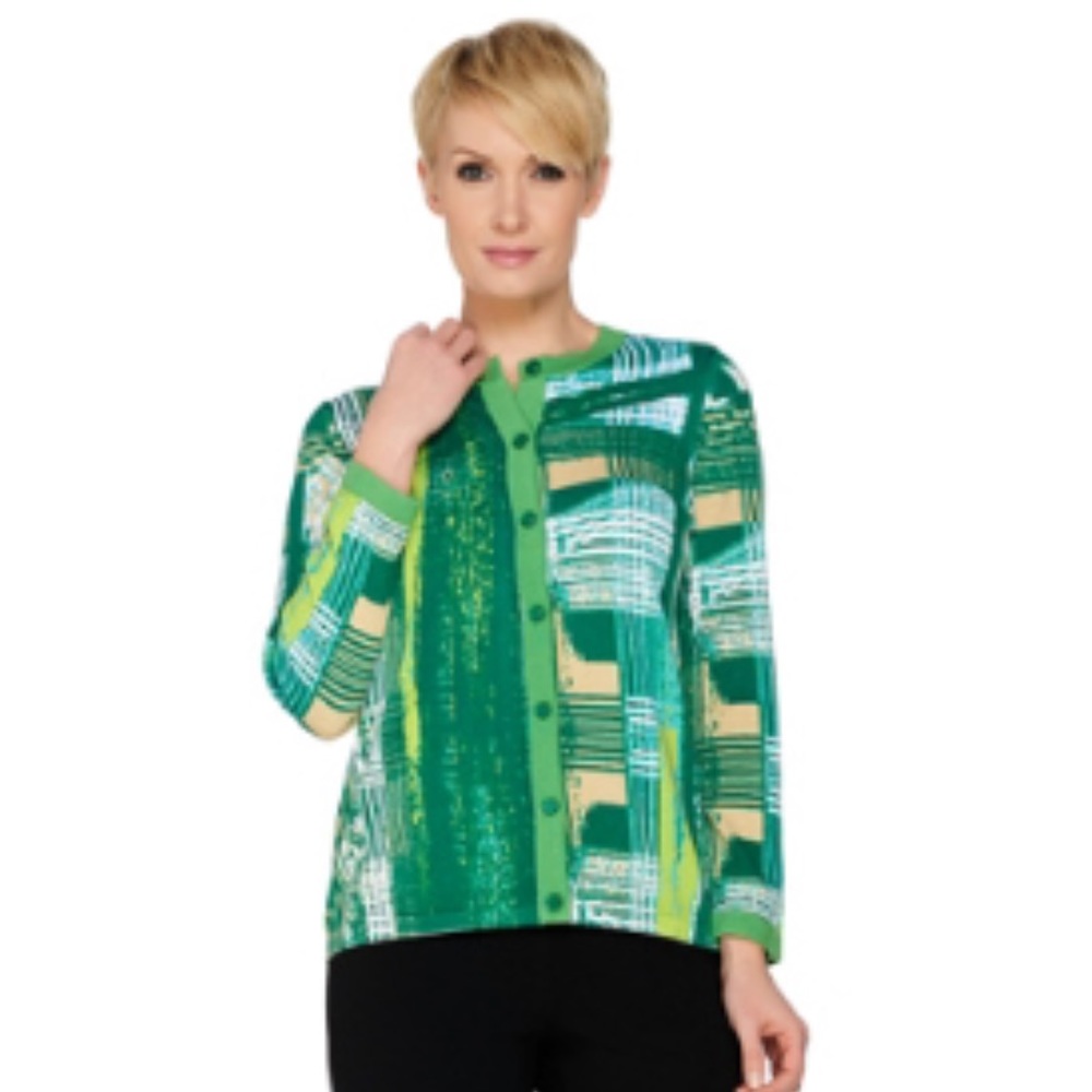 Bob Mackie Knit Green Cardigan Size Small