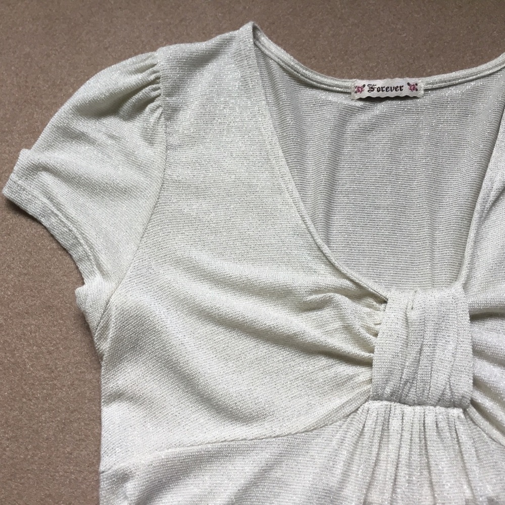 ❌SOLD Forever21 Cream Silver Sparkly Top - Picture 2 of 5