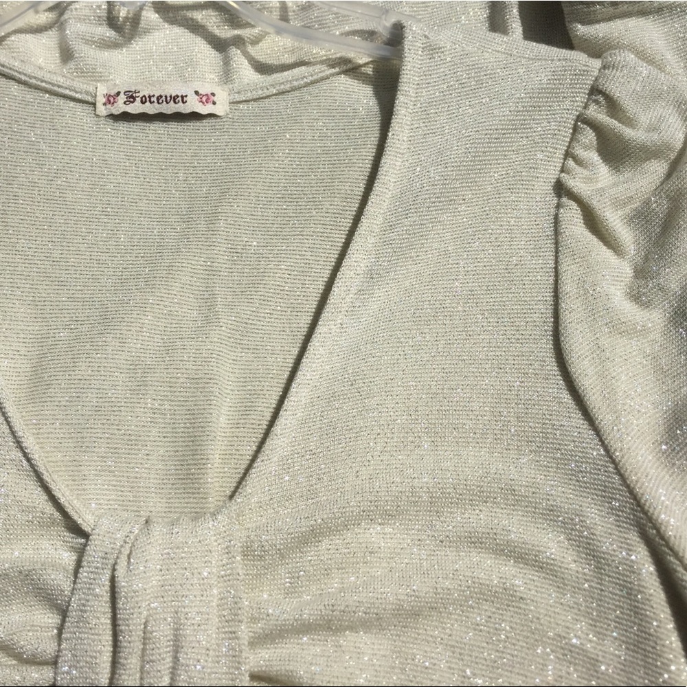 ❌SOLD Forever21 Cream Silver Sparkly Top - Picture 5 of 5