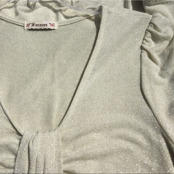 ❌SOLD Forever21 Cream Silver Sparkly Top - Picture 5 of 5