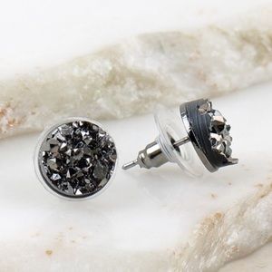 Black Round Hematite Druzy Post Earrings