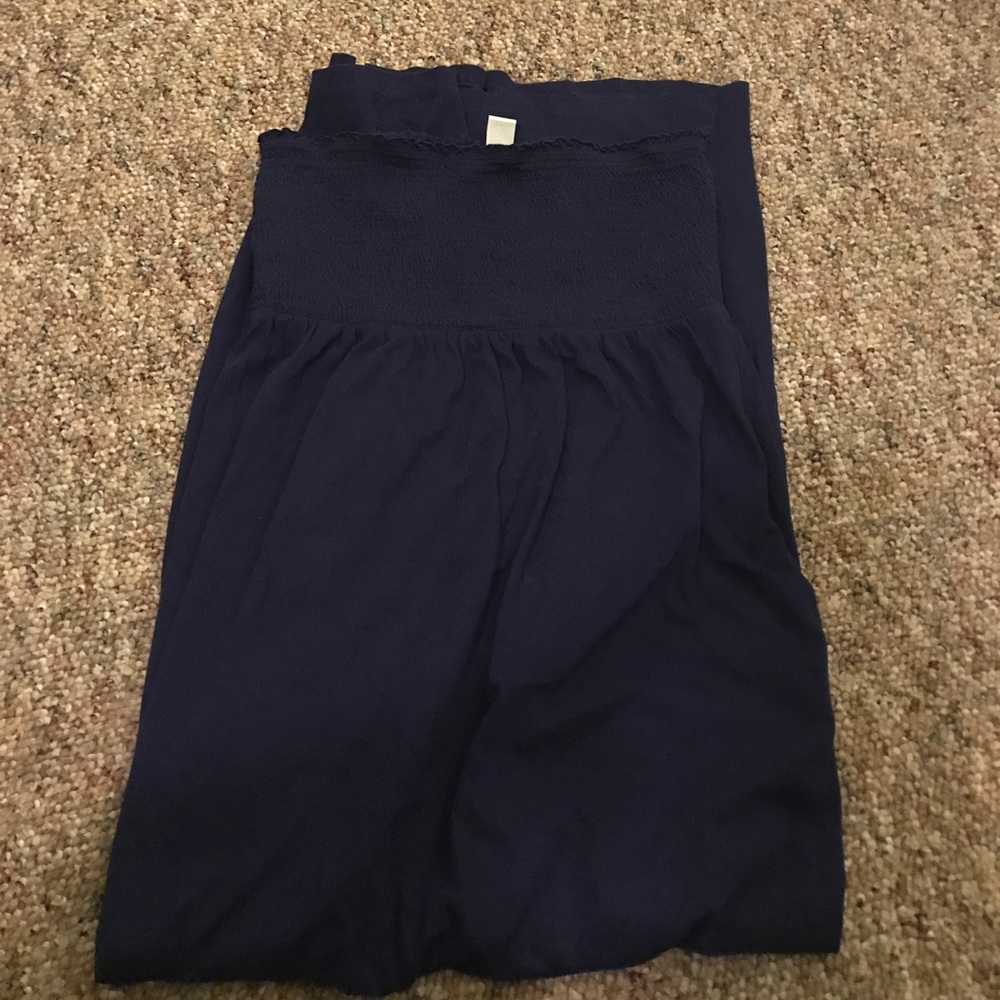 Navy smocked tube maxi dress