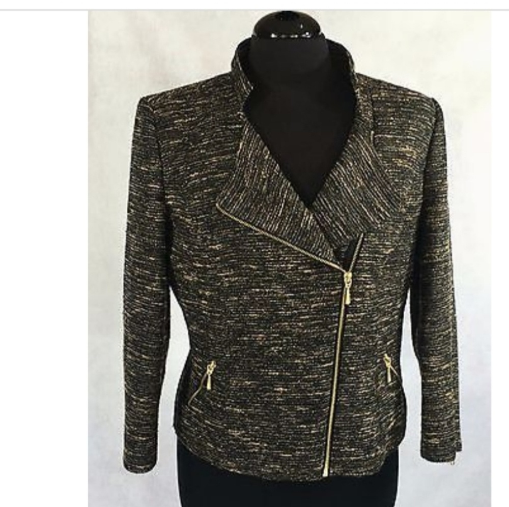 Black and Gold moto zip suit jacket w/pencil skirt