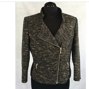 Black and Gold moto zip suit jacket w/pencil skirt