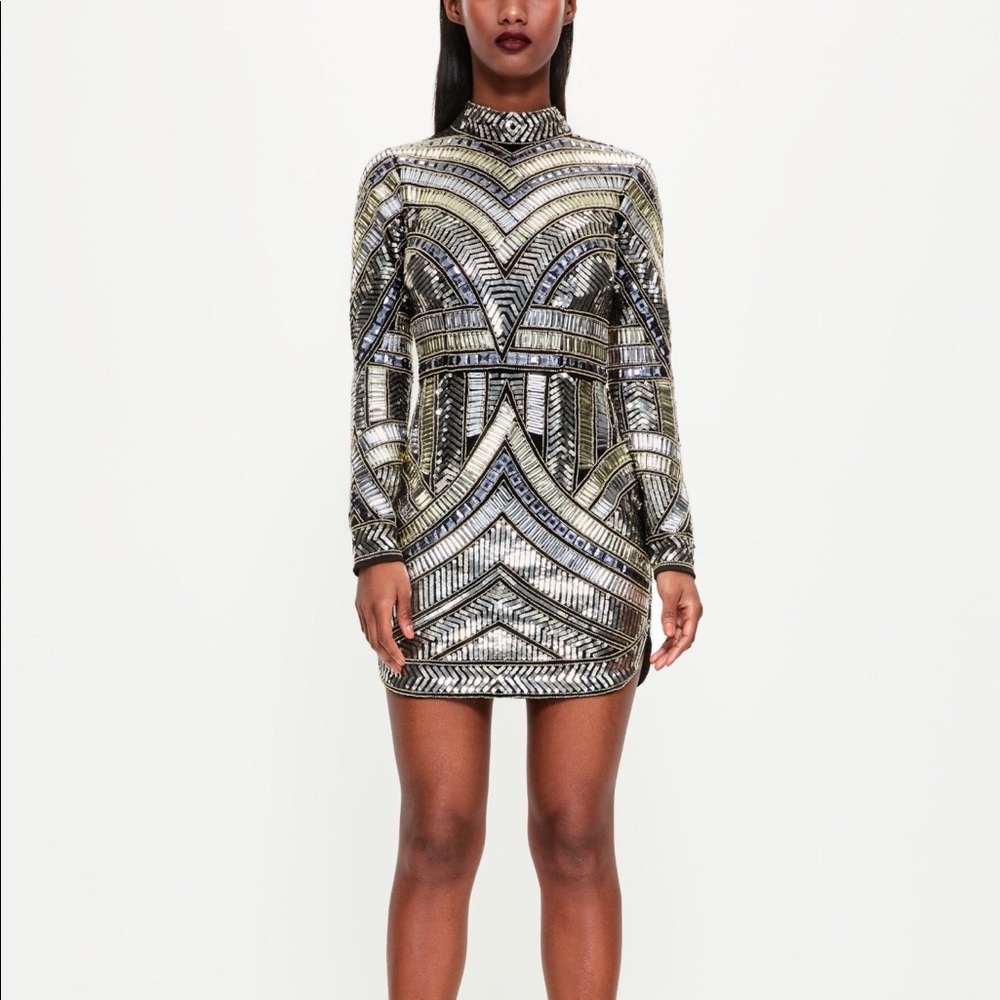 Black High Neck Embellished Bodycon Dress