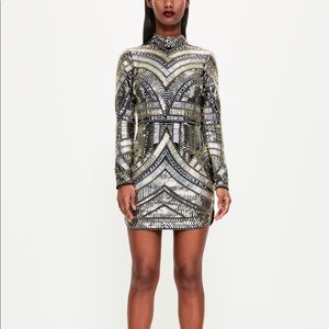 Black High Neck Embellished Bodycon Dress