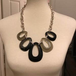 Large silver tone ornamental necklace
