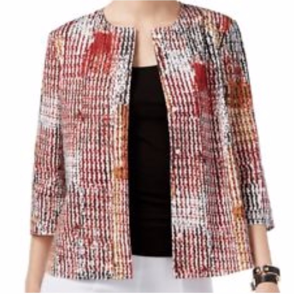 Anne Klein Red Abstract Print Button-Down Jacket