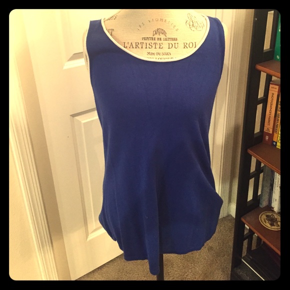 Lane Bryant blue knitting sweater with white trim - Picture 1 of 1