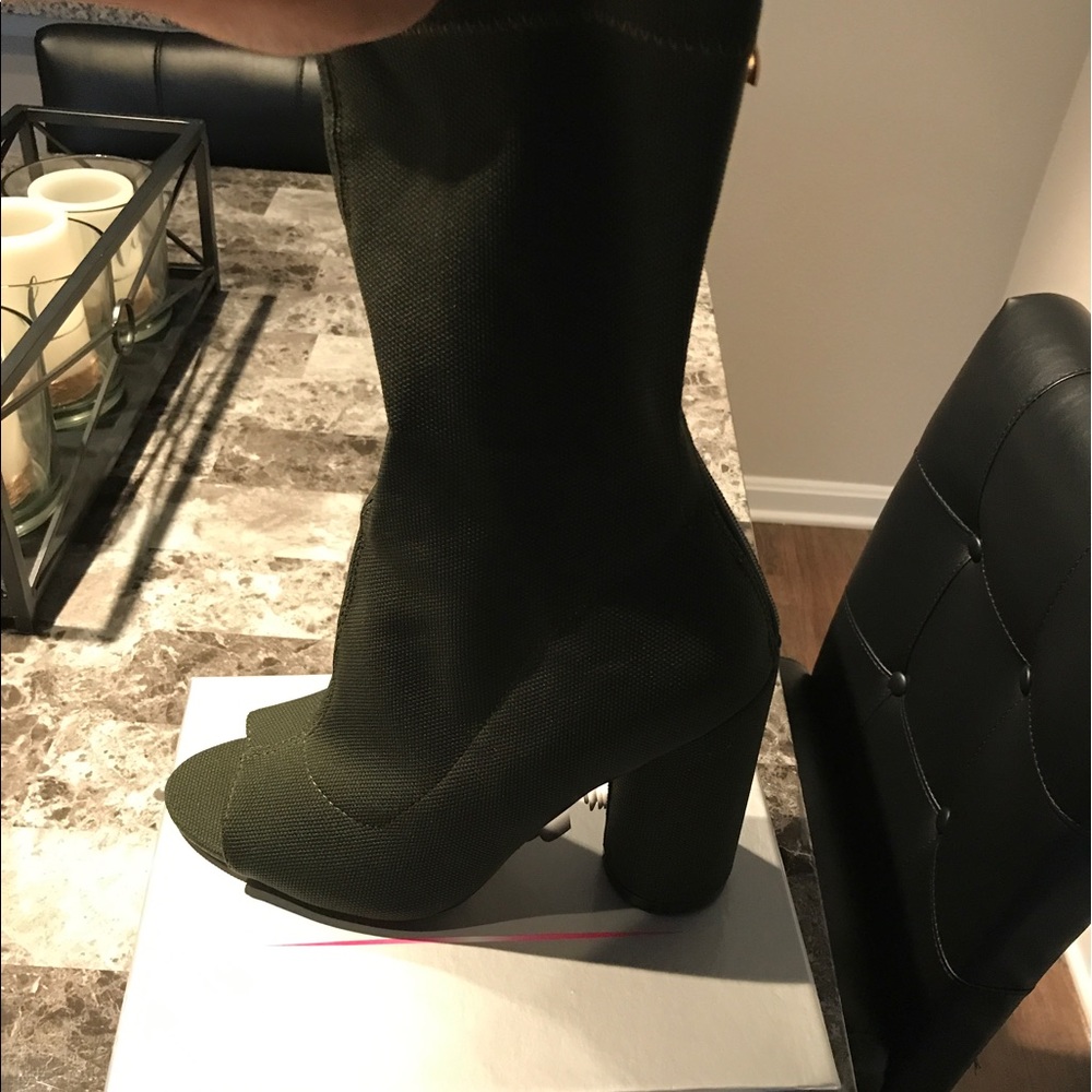 Olive booties with zipper