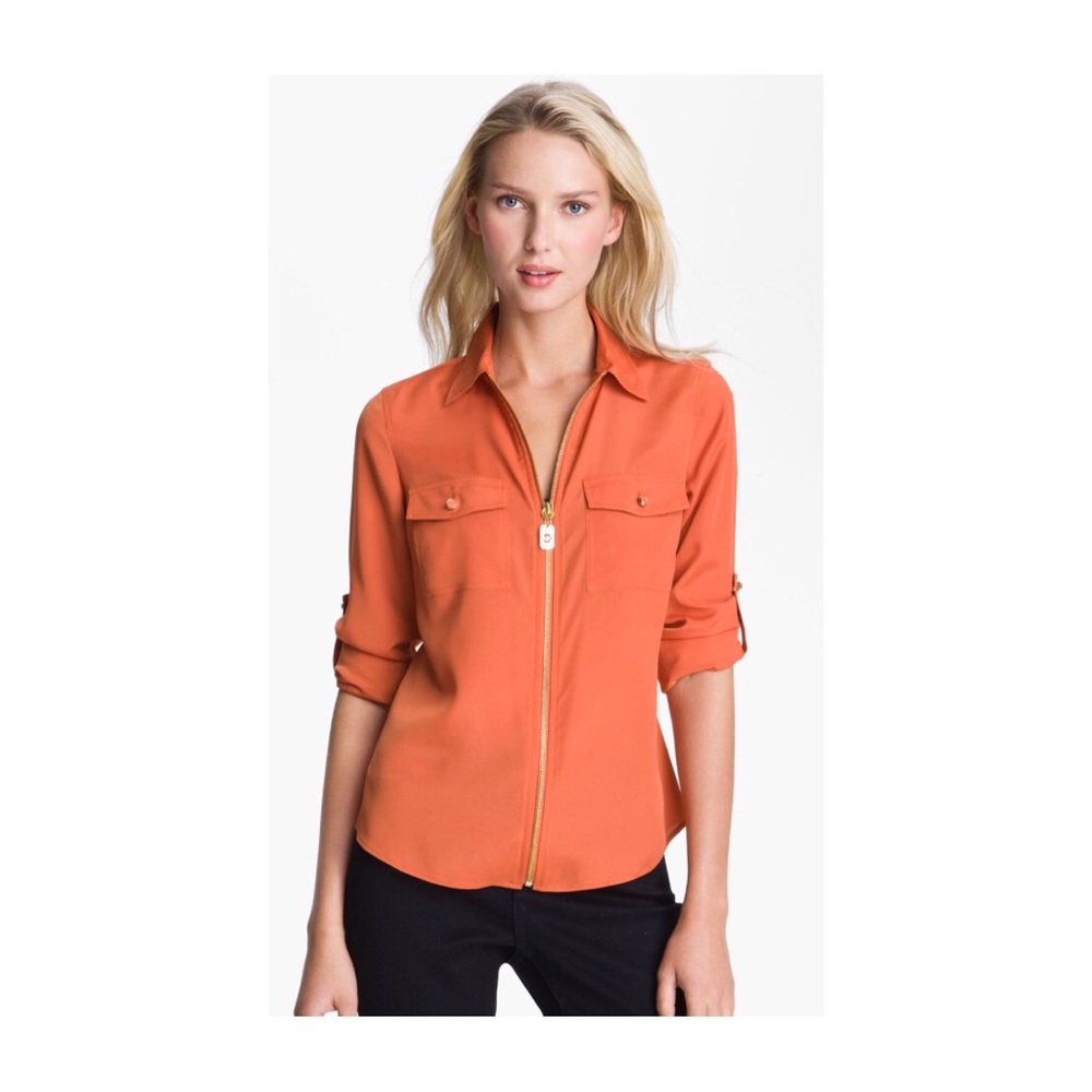 (2 FOR $12) Orange Dog Tag Zip Blouse - MK - Picture 2 of 4