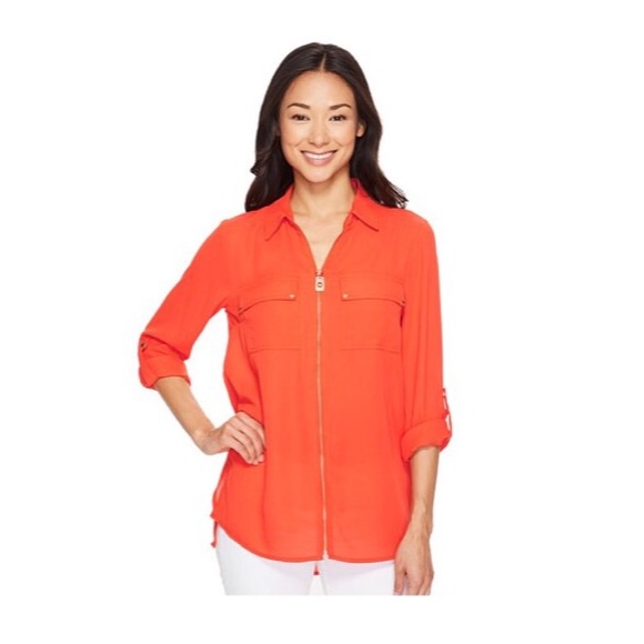 (2 FOR $12) Orange Dog Tag Zip Blouse - MK - Picture 3 of 4