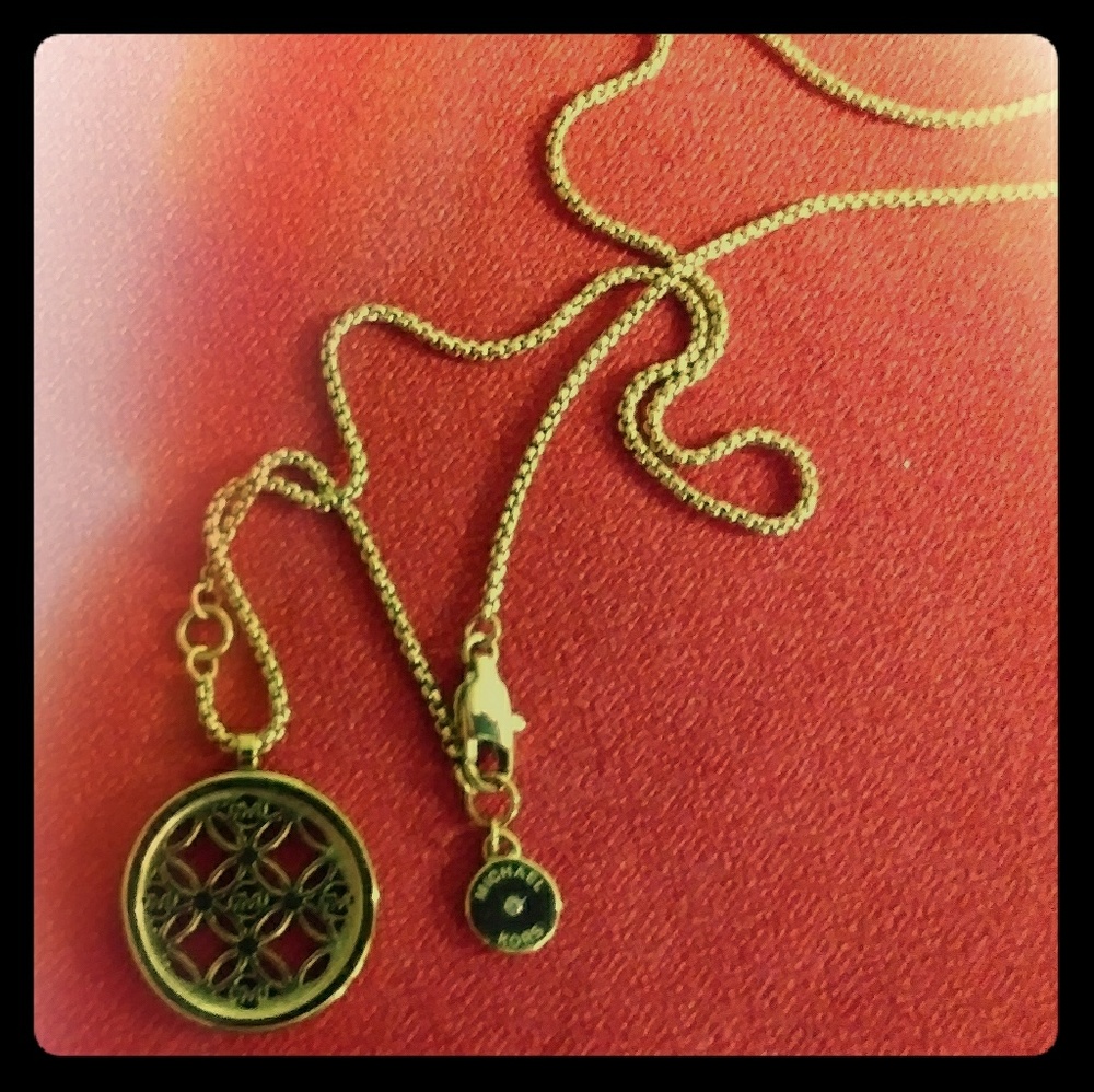 MICHAEL KORS ETCHED MONOGRAM DISK PENDANT