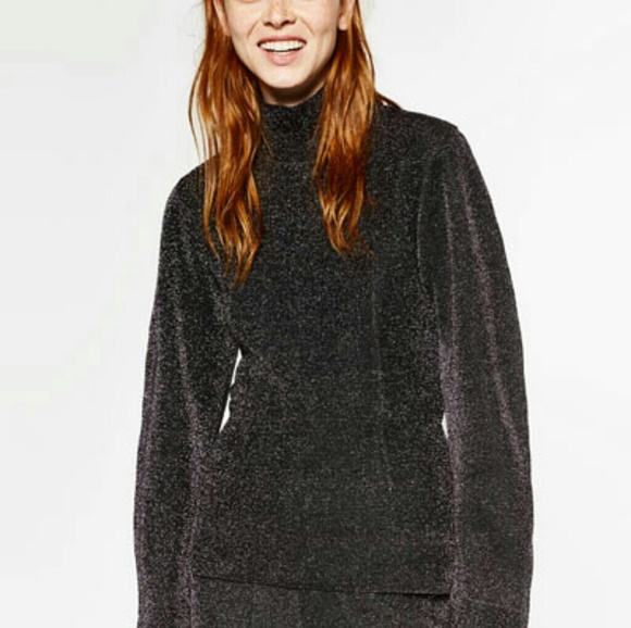 ZARA Shiny Double-Sided High Neck New Sweater - Picture 2 of 8