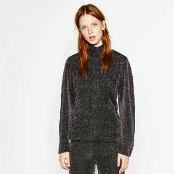 ZARA Shiny Double-Sided High Neck New Sweater - Picture 3 of 8