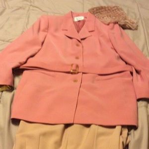 Pretty in Pink Pants suit with scarf.