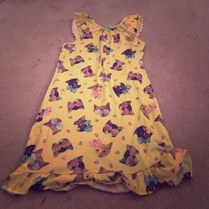 Yellow nightgown with cats