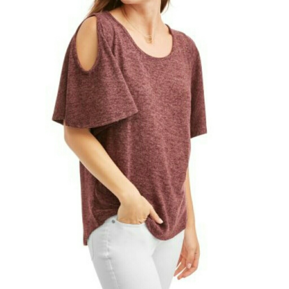 Lush knit cold shoulder top with flutter sleeves