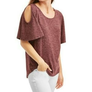 Lush knit cold shoulder top with flutter sleeves