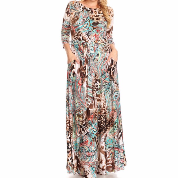 SALE !!! Plus Leopard Paisley Boho Maxi Dress - Picture 2 of 4
