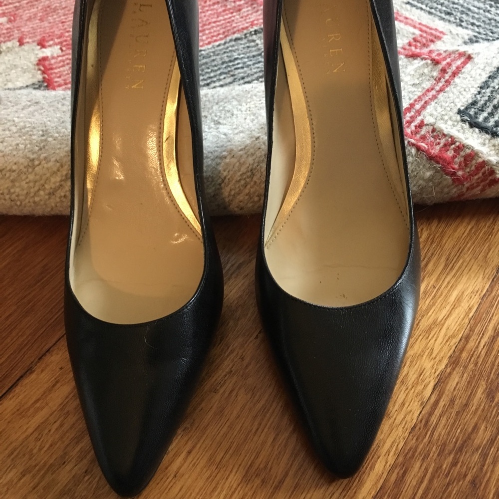 Ralph Lauren Black Leather Pumps, Size 8