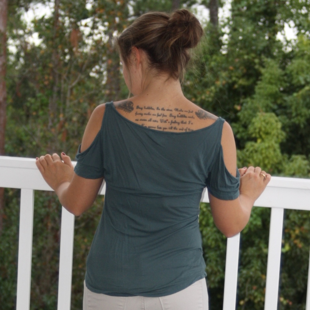 Green Shoulder Cut Out Top