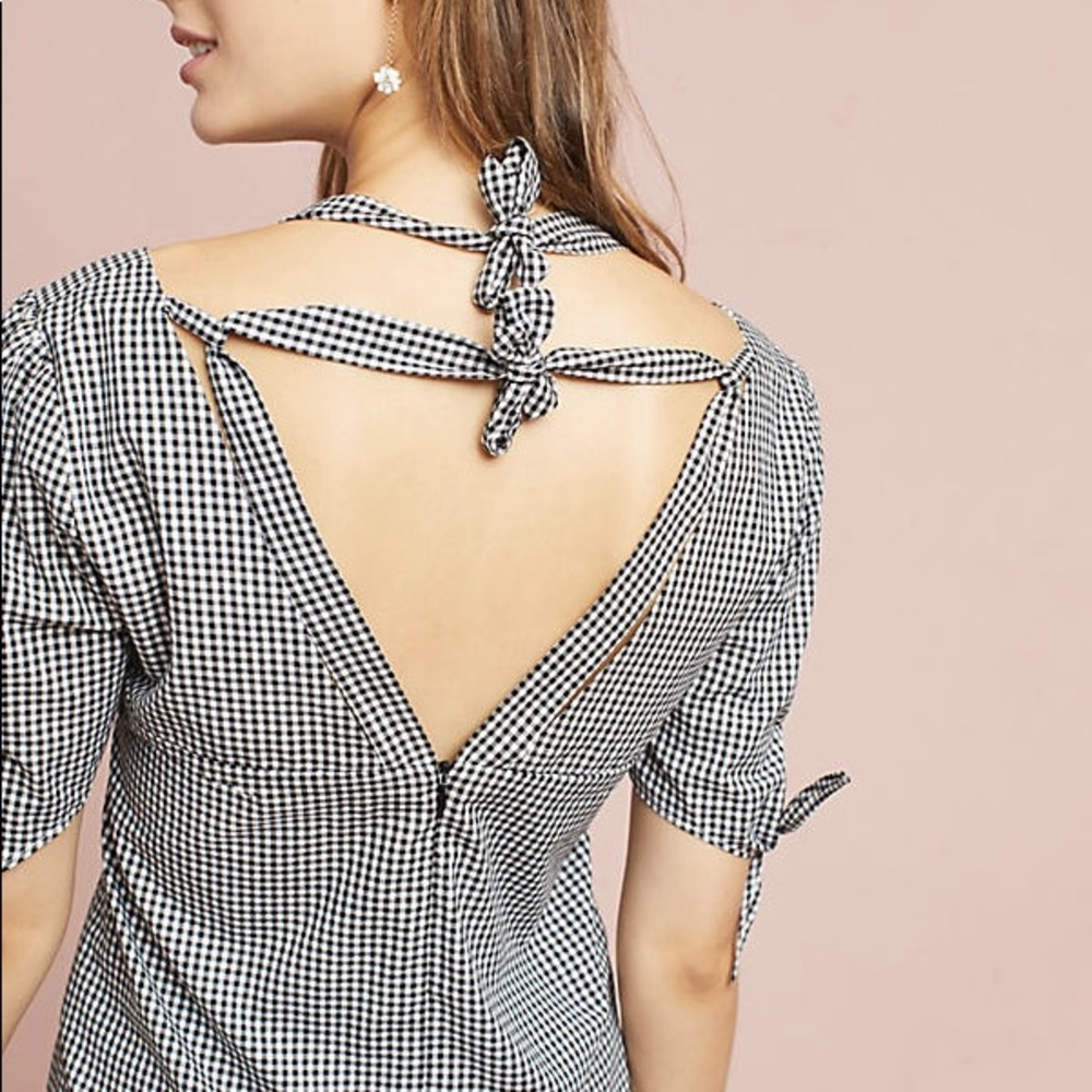 Anthro Gingham Plaid Open Back Top - Picture 3 of 5